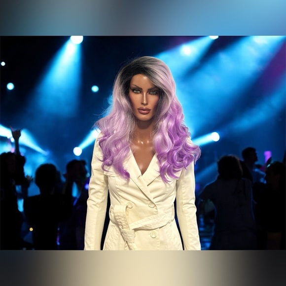 Balayage Violet Wig Ombré Purple Curled Wavy Lace Front Dark Roots Shana Noni - Picture 7 of 13